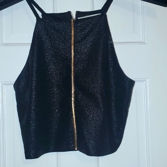 NWOT Sans Souci Shimmery Halter Neck Top M Black with shimmer all over - Picture 1 of 7